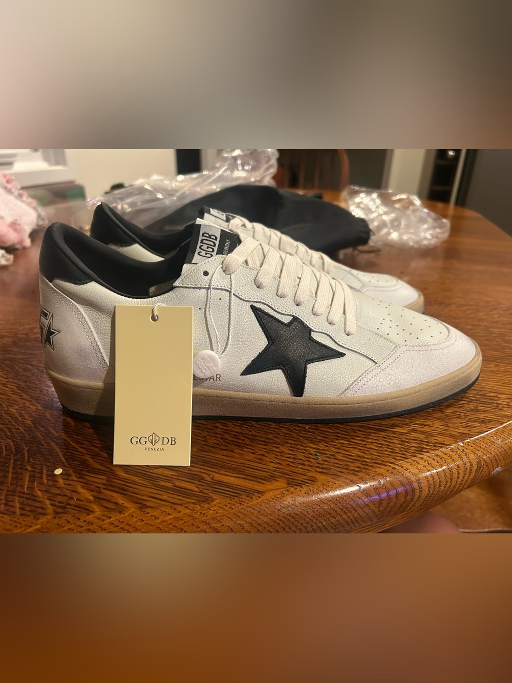 Golden Goose Men’s White Leather Sneakers with Black Star Accent